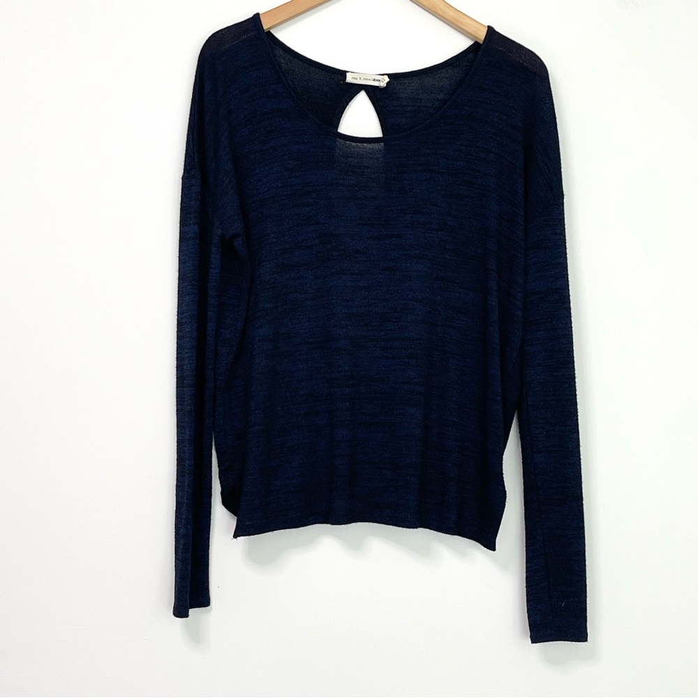 Rag & Bone Pull Over Sweater Open Back Heather Blue Black size Small